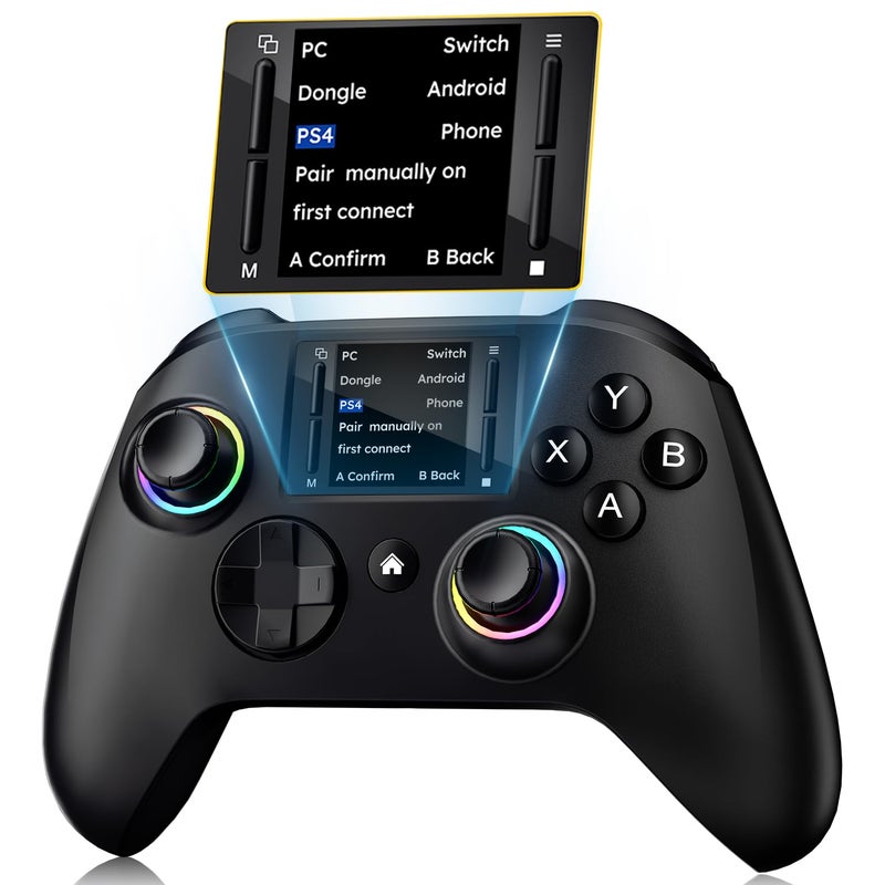 pedroshaw Interactive Screen Wireless Gaming Controller, Compatible with PC/PS4/Switch/Android/iOS, 4 Programmable Buttons, Turbo, 6-axis Gyro, Dual Vibration, RGB Lighting, Share, Screenshot, 1000mAh, Wake-up, Black - Image 1